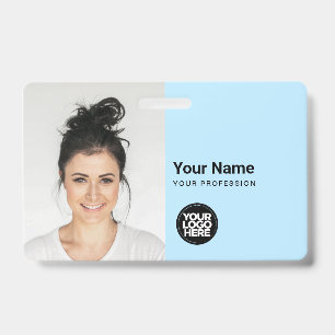 Custom Modern ID Card Simple QR Large Photo Blue Badge