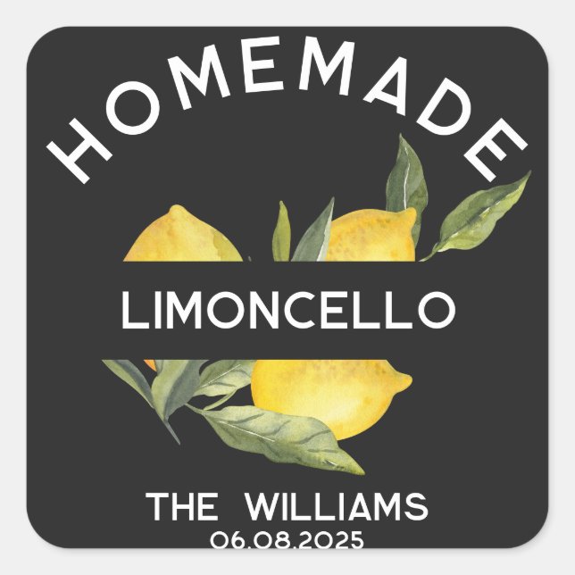 Custom Modern Italian Homemade Limoncello Labels (Front)