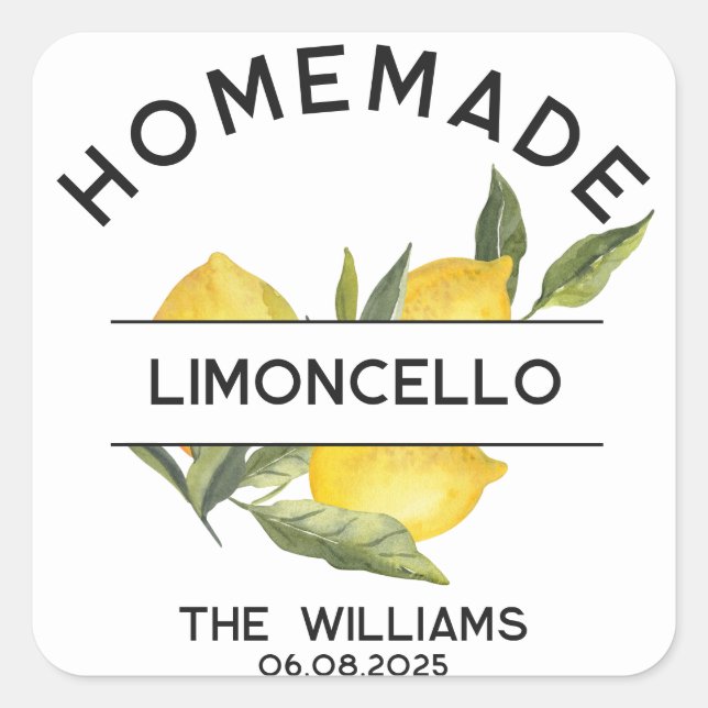 Custom Modern Italian Homemade Limoncello Labels (Front)