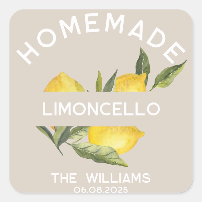 Custom Modern Italian Homemade Limoncello Labels (Front)