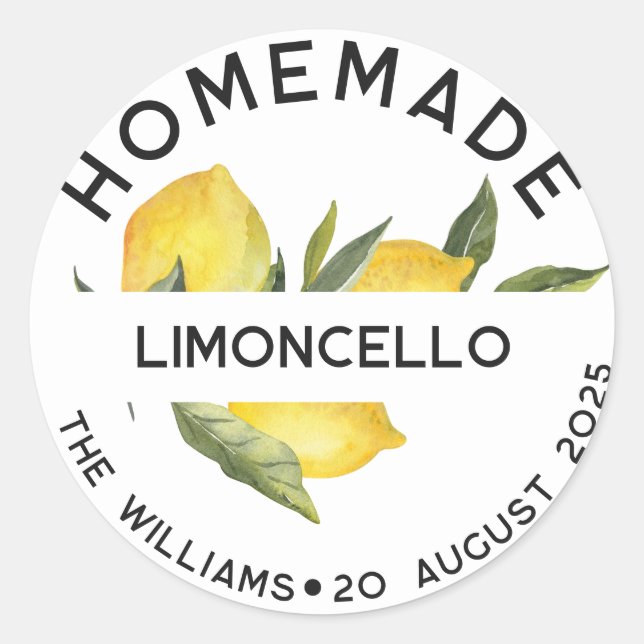 Custom Modern Italian Homemade Limoncello Labels (Front)