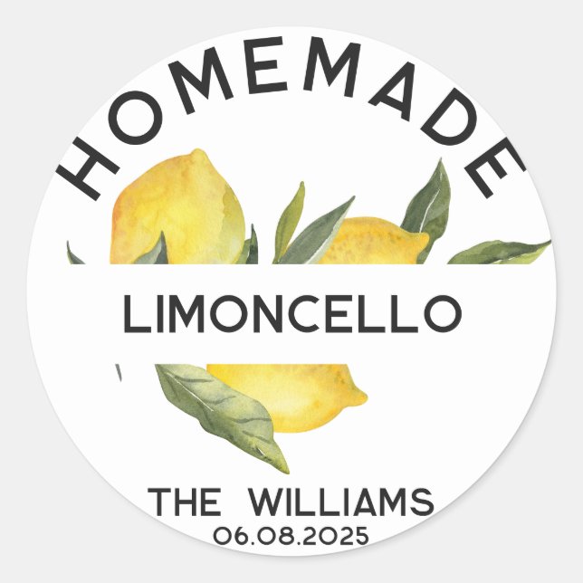 Custom Modern Italian Homemade Limoncello Labels (Front)