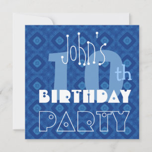 Custom Modern Kid's 10th Birthday Blue Diamond Y13 Invitation