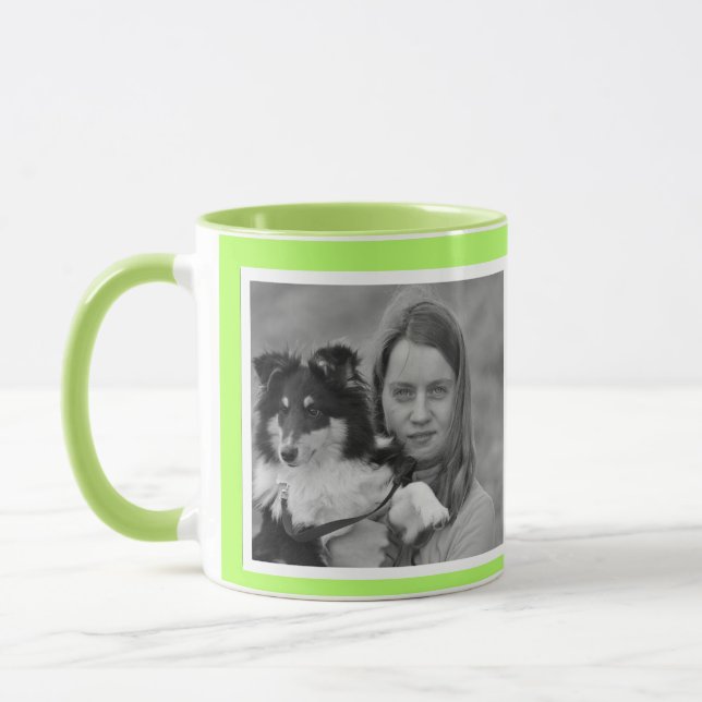 Custom Modern Lime Green  2 photo collage Mug (Left)