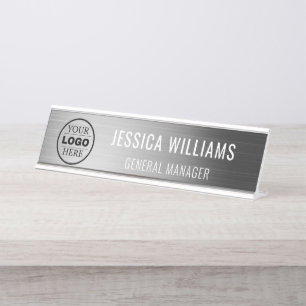 custom modern logo business branded desk name plate