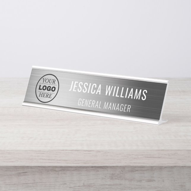 custom modern logo business branded desk name plate (Front)
