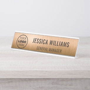 custom modern logo business branded desk name plate
