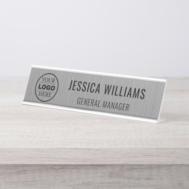 custom modern logo business branded desk name plate (Front)