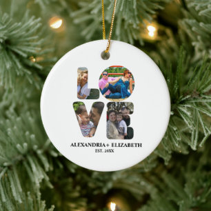 Custom modern love 4 photo collage for couples ceramic tree decoration