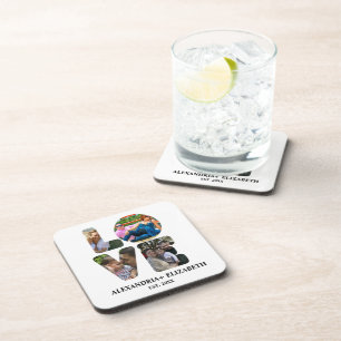 Custom modern love 4 photo collage for couples coaster