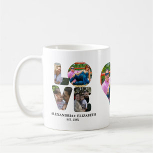 Custom modern love 4 photo collage for couples coffee mug