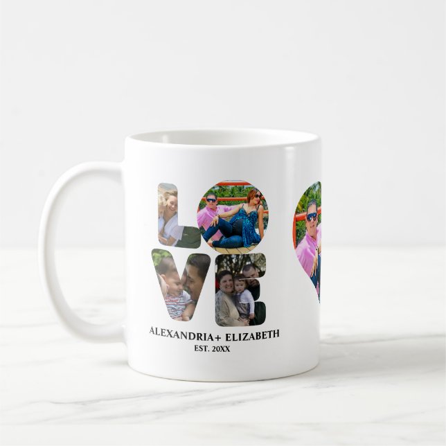Custom modern love 4 photo collage for couples coffee mug (Left)