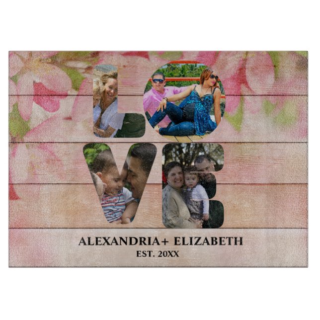 Custom modern love 4 photo collage for couples cutting board (Front)