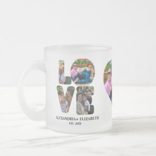 Custom modern love 4 photo collage for couples frosted glass coffee mug