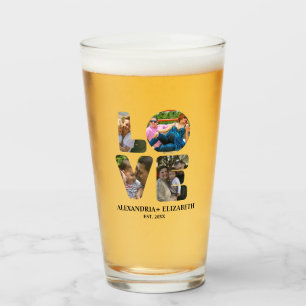 Custom modern love 4 photo collage for couples glass