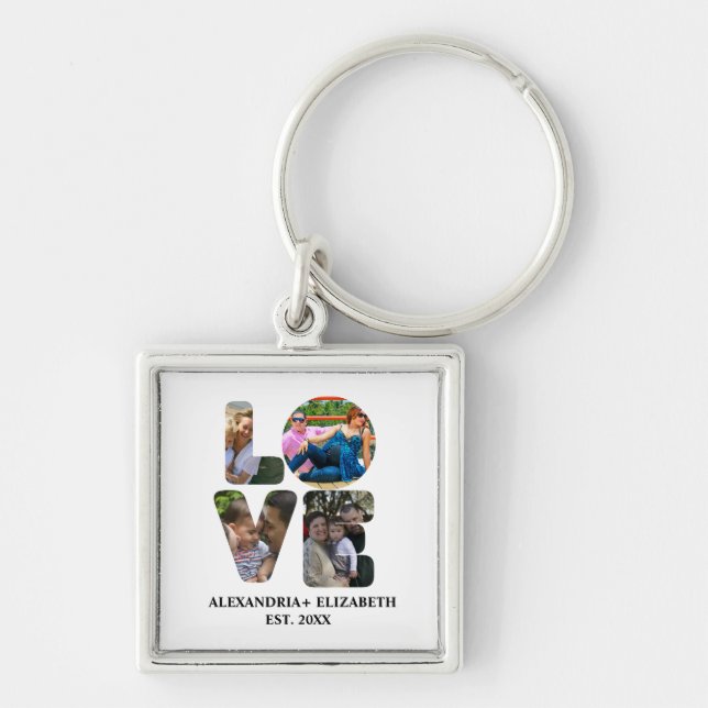 Custom modern love 4 photo collage for couples key ring (Front)
