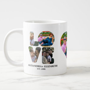 Custom modern love 4 photo collage for couples large coffee mug