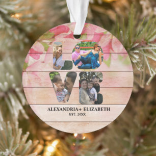 Custom modern love 4 photo collage for couples ornament