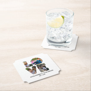 Custom modern love 4 photo collage for couples paper coaster