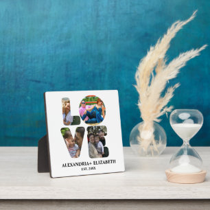 Custom modern love 4 photo collage for couples plaque