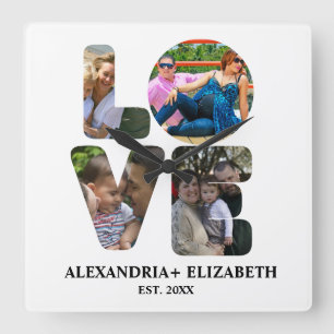 Custom modern love 4 photo collage for couples square wall clock