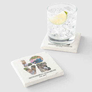 Custom modern love 4 photo collage for couples stone coaster