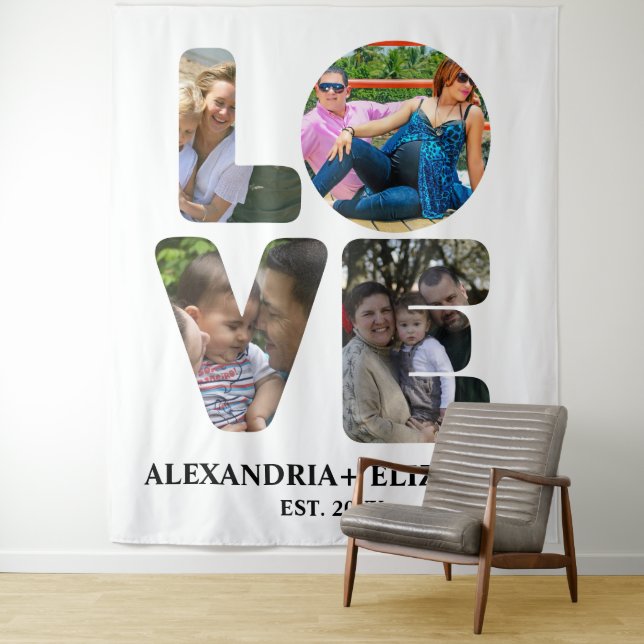 Custom modern love 4 photo collage for couples tapestry (In Situ)