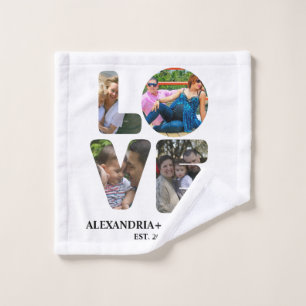 Custom modern love 4 photo collage for couples wash cloth
