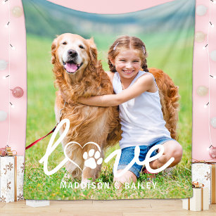 Custom Modern LOVE Pet Photo Paw Print Dog Lover  Fleece Blanket
