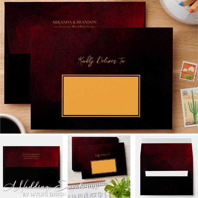 Custom Modern Luxury Gold Black Red Wedding Envelope (Creator Uploaded)