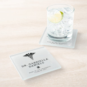 Custom Modern Medical School Doctor Graduation Glass Coaster