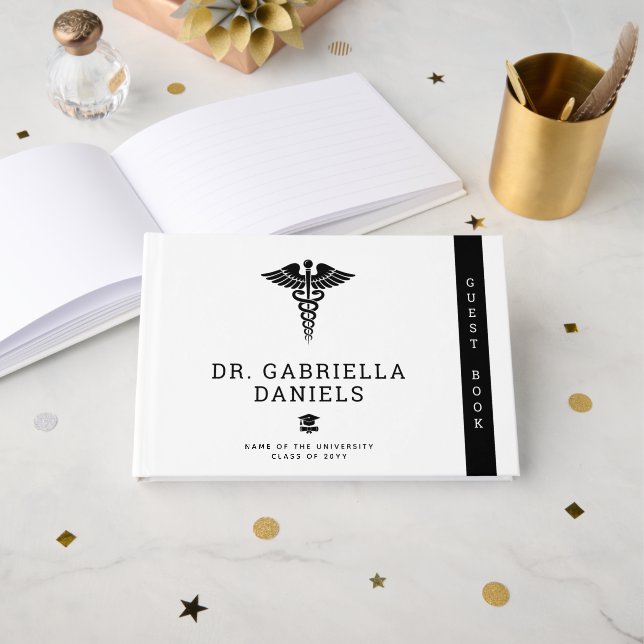Custom Modern Medical School Doctor Graduation Guest Book (Front Open)
