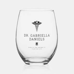 Custom Modern Medical School Doctor Graduation Stemless Wine Glass