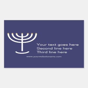 Custom Modern Menorah White Navy Gold Graphic Rectangular Sticker