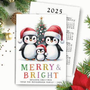 Custom Modern Merry and Bright Penguin Christmas Holiday Card