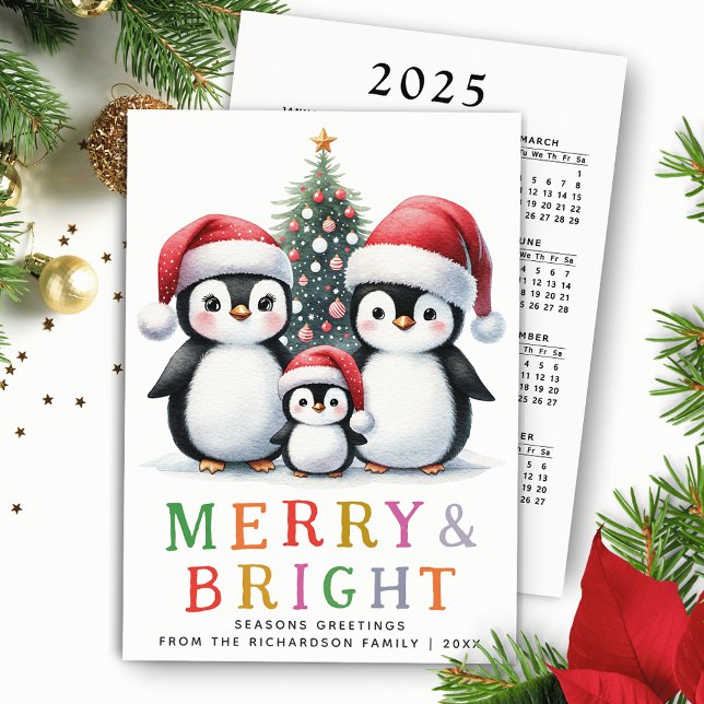 Custom Modern Merry and Bright Penguin Christmas Holiday Card (Creator Uploaded)
