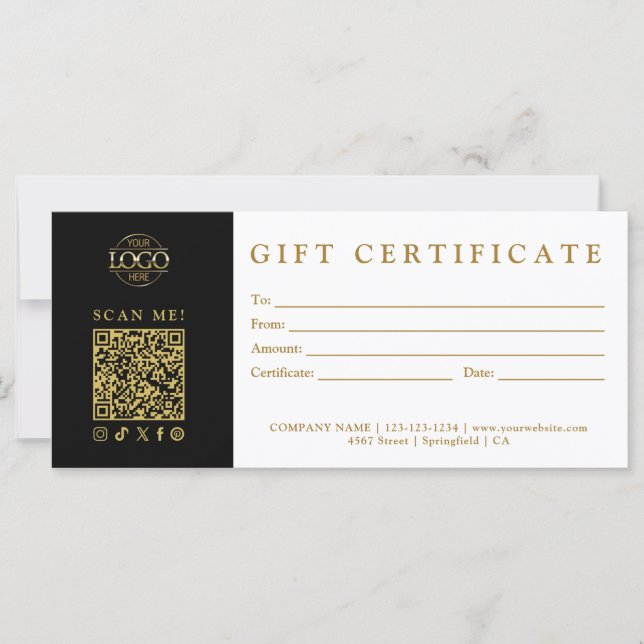Custom Modern Minimalist Business Gift Certificate (Front)