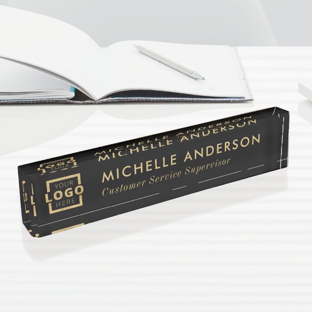 Custom Modern Minimalist Business Logo Black Gold Nameplate (Creator Uploaded)