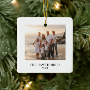 Custom Modern Minimalist Family Photo Ceramic Ornament