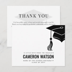 Custom Modern Minimalist Hat and Tassel Graduation Thank You Card