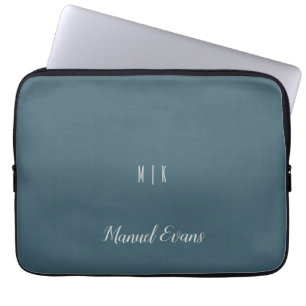 Custom Modern Minimalist Monogram Blue White Laptop Sleeve