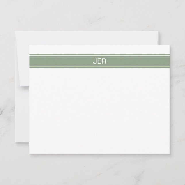 Custom Modern Minimalist Sage Green Monogram Card (Front)