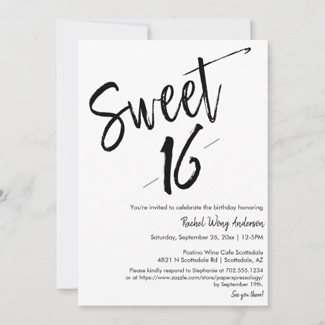 Custom Modern Minimalist Sweet 16th Birthday Party Invitation (Front)