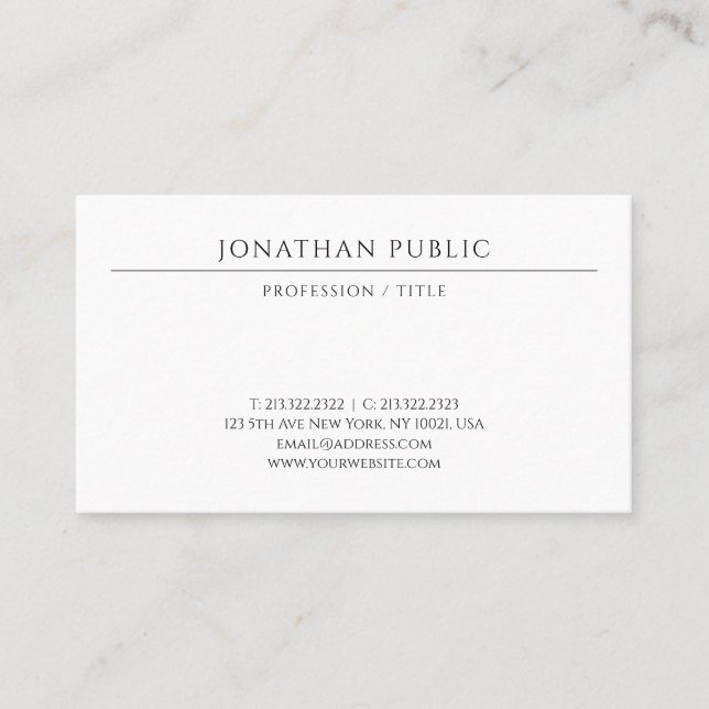 Custom Modern Minimalist Template Elegant Business Card (Front)