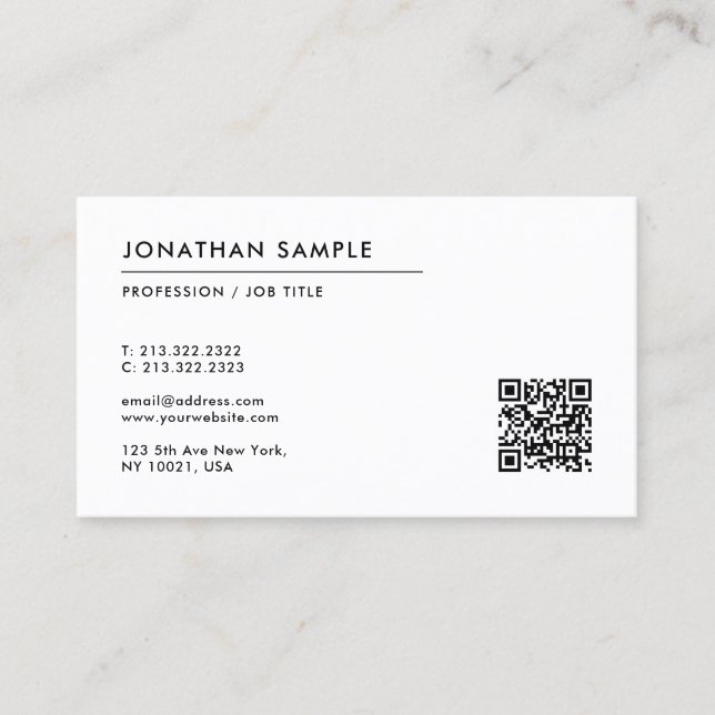 Custom Modern Minimalist Template QR Code Business Card (Front)