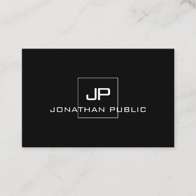 Custom Modern Monogram Black White Template Business Card (Front)