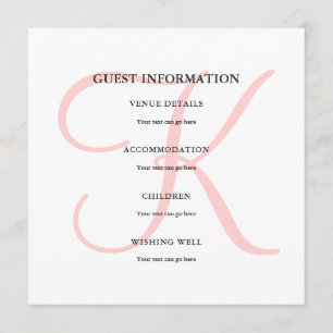 Custom Modern Monogram in Pink Guest Information Invitation