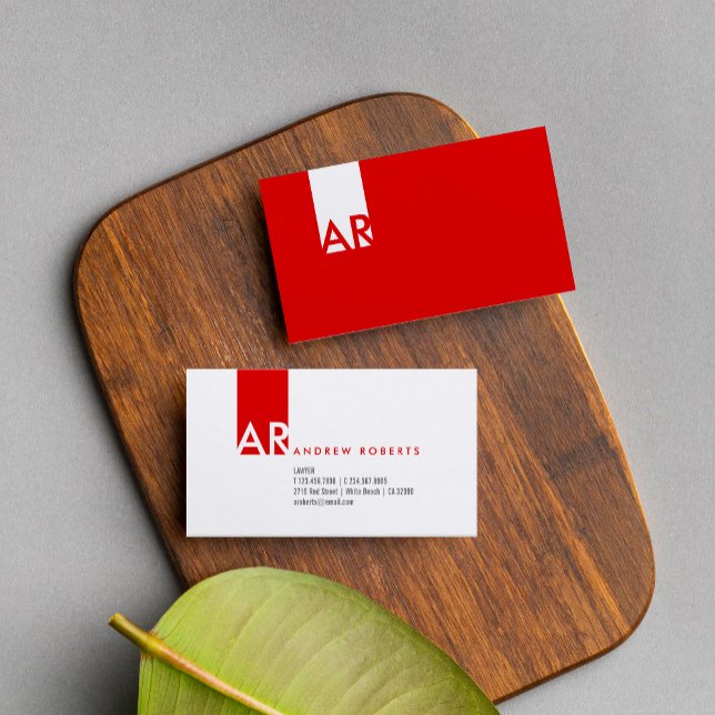 Custom Modern Monogram White Red Clean Minimalist Business Card (Creator Uploaded)