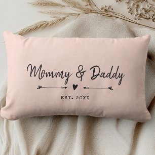 Custom Modern Mummy & Daddy New Parents Blush Pink Lumbar Cushion