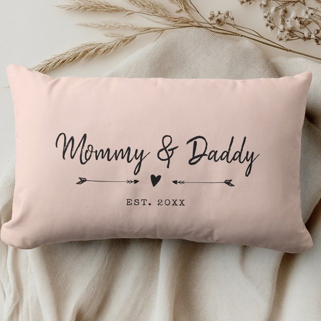 Custom Modern Mummy & Daddy New Parents Blush Pink Lumbar Cushion (Creator Uploaded)